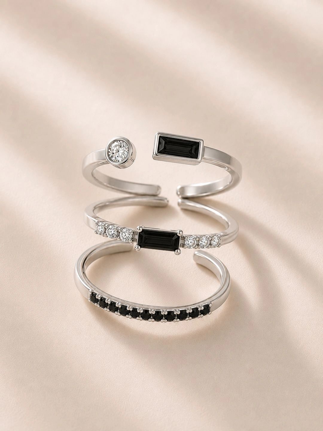 Stone Story By Shruti Women Set of 3 Sterling Silver Rhodium-Plated Cubic Zirconia Finger Ring-picture-40