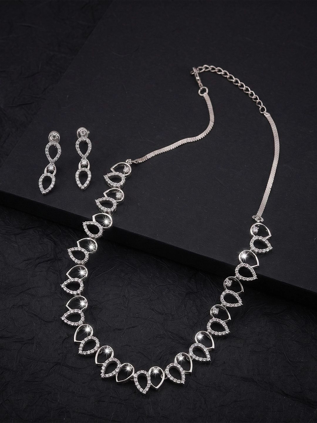 House of Pataudi Silver-Plated American Diamond Necklace and Earrings-picture-16
