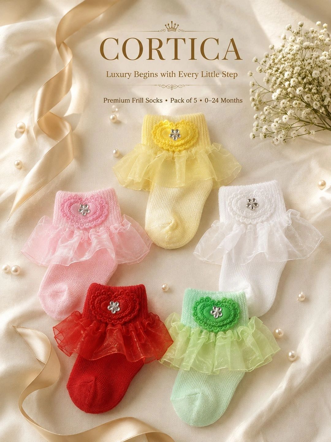 CORTICA Girls Pack of 5 Cotton Assorted Patterned Ankle Length Socks-picture-44