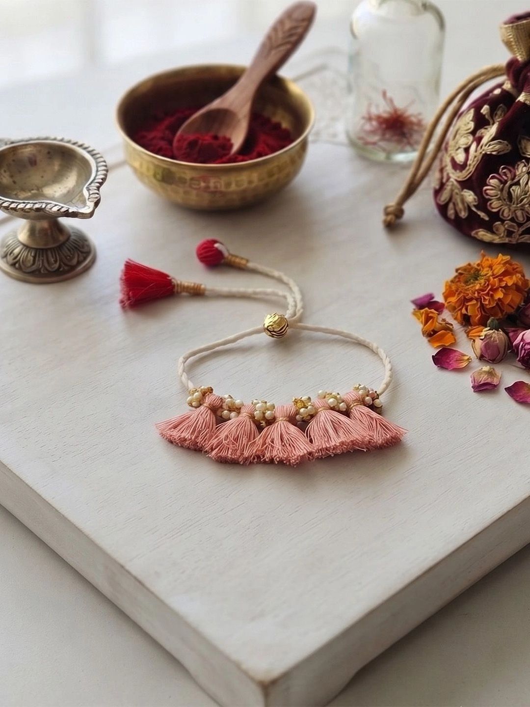 ADVIKA CREATIONS Tassel Rakhi for Sister & Bhabhi Peach Thread Rakhi-picture-25