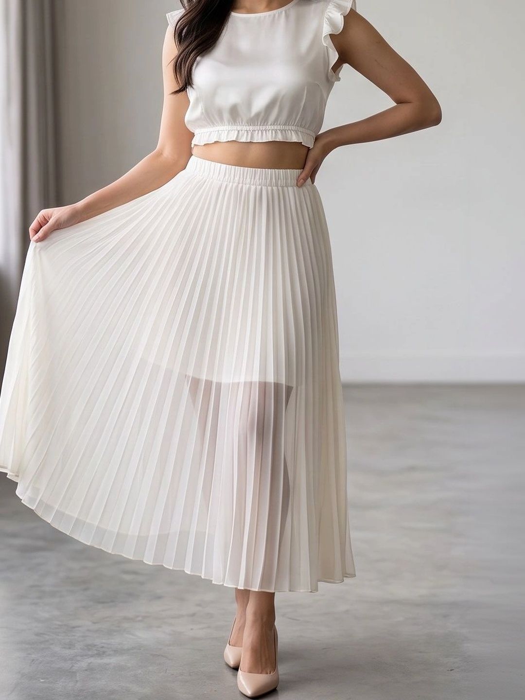 MASK Women Accordion Pleated Midi Flared Skirt-picture-2