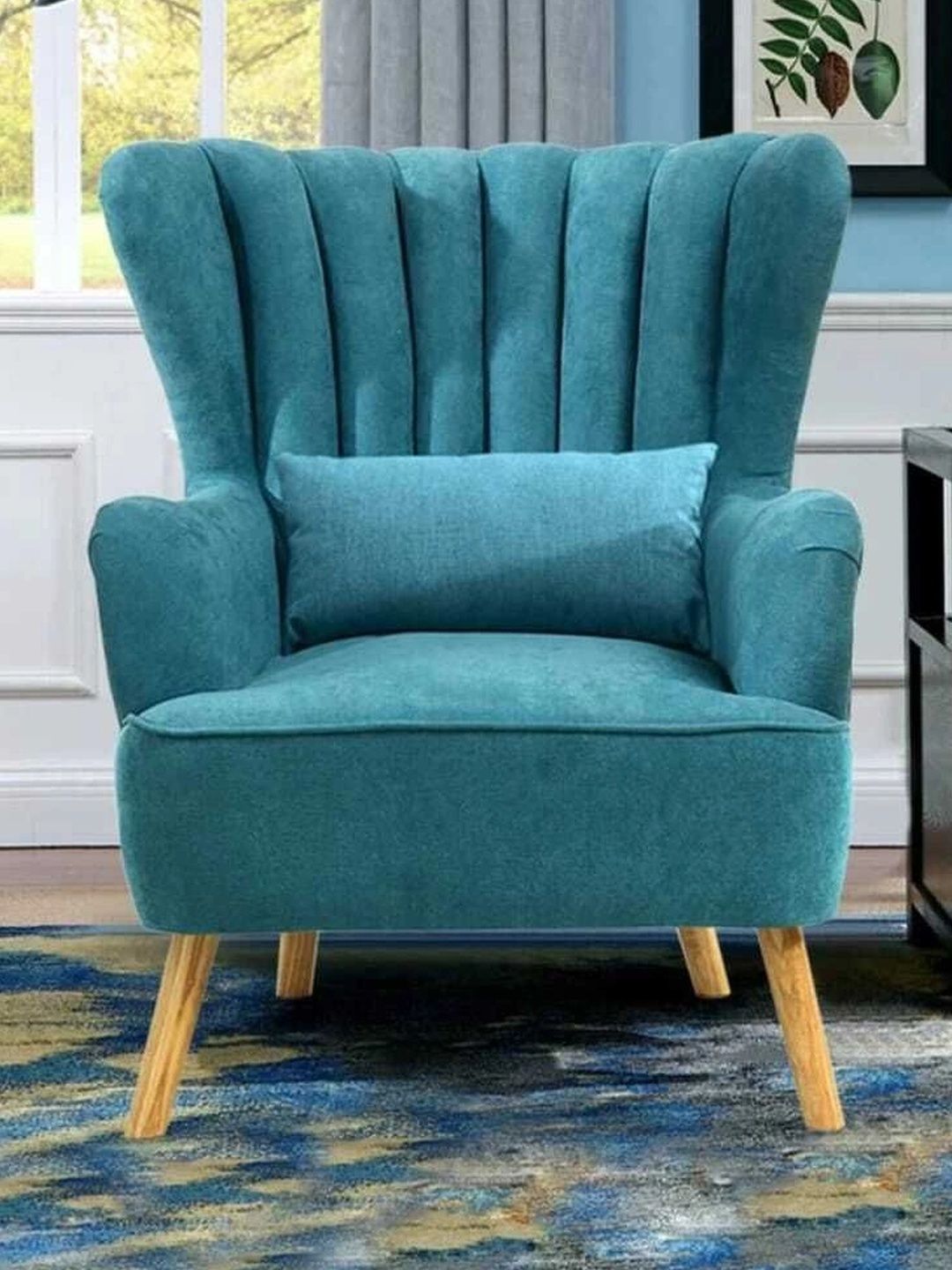 INDIAWOODMART Blue Wooden Lounge Chair-picture-14
