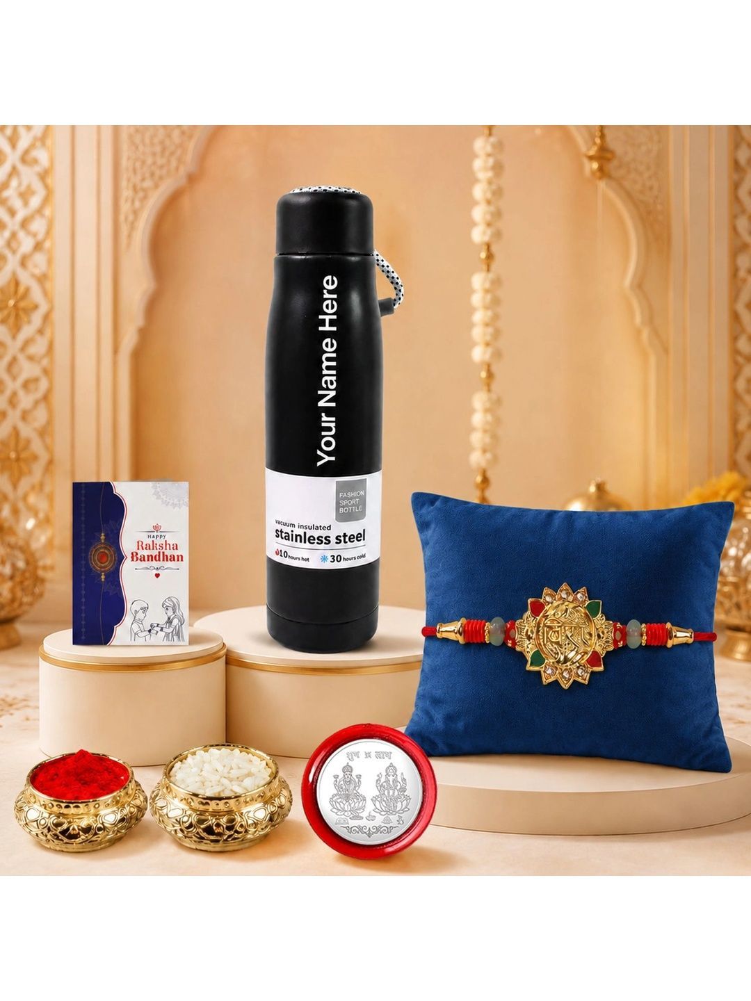 Myntra Elegant Homes Rakhi With Greeting Card Water Bottle Silver Coin & Roli Chawal-picture-13