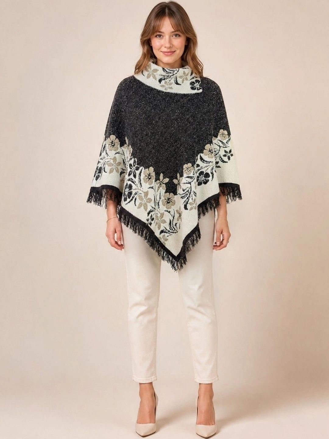 DISCOVERYLINE Women Floral Printed Poncho with Fringed Detail-picture-19