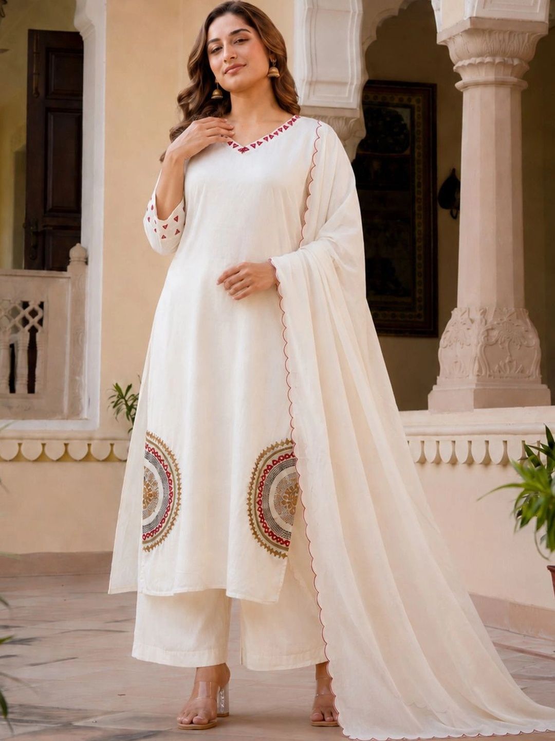 Aaghnya Women Ethnic Motifs Embroidered Regular Thread Work Kurta with Palazzos & With Dupatta-picture-11