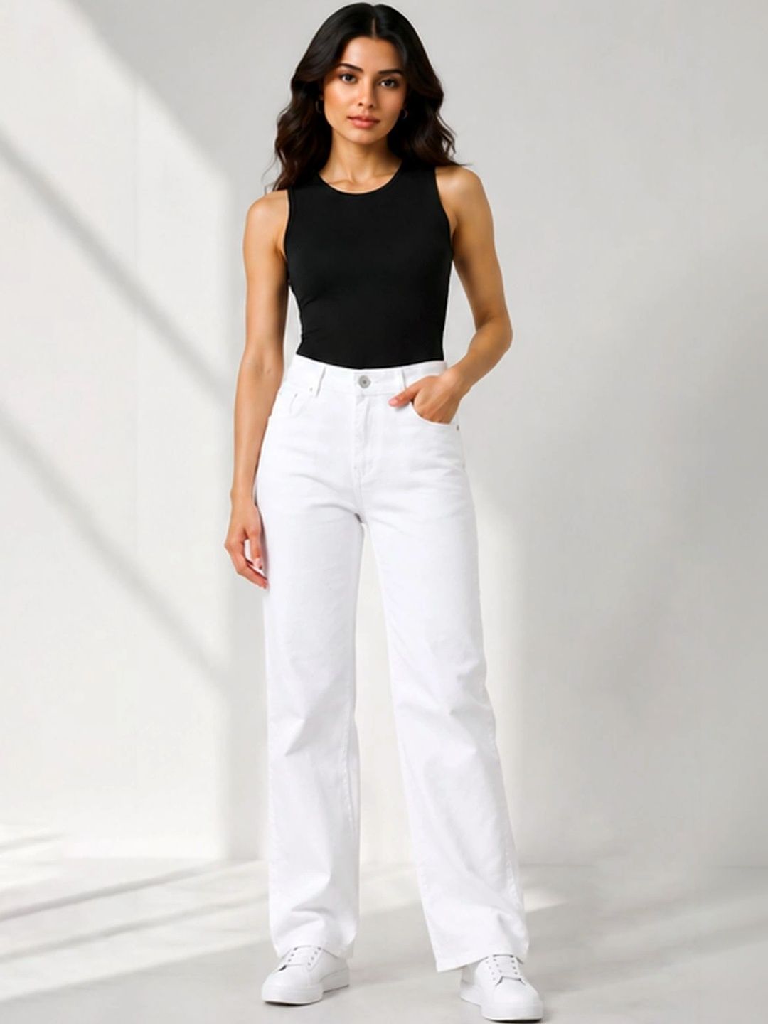 HERE&NOW Women Classic Straight Fit Mid-Rise Stretchable Jeans-picture-51