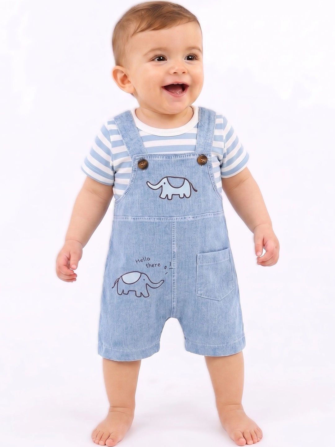 KIDDOLO Infant Boys Striped Cotton Short Dungarees-image-24