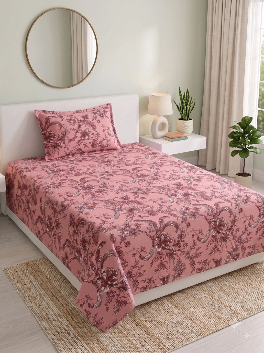 MAFATLAL Rose Single Bedsheet with 1 Pillow Covers-image-2