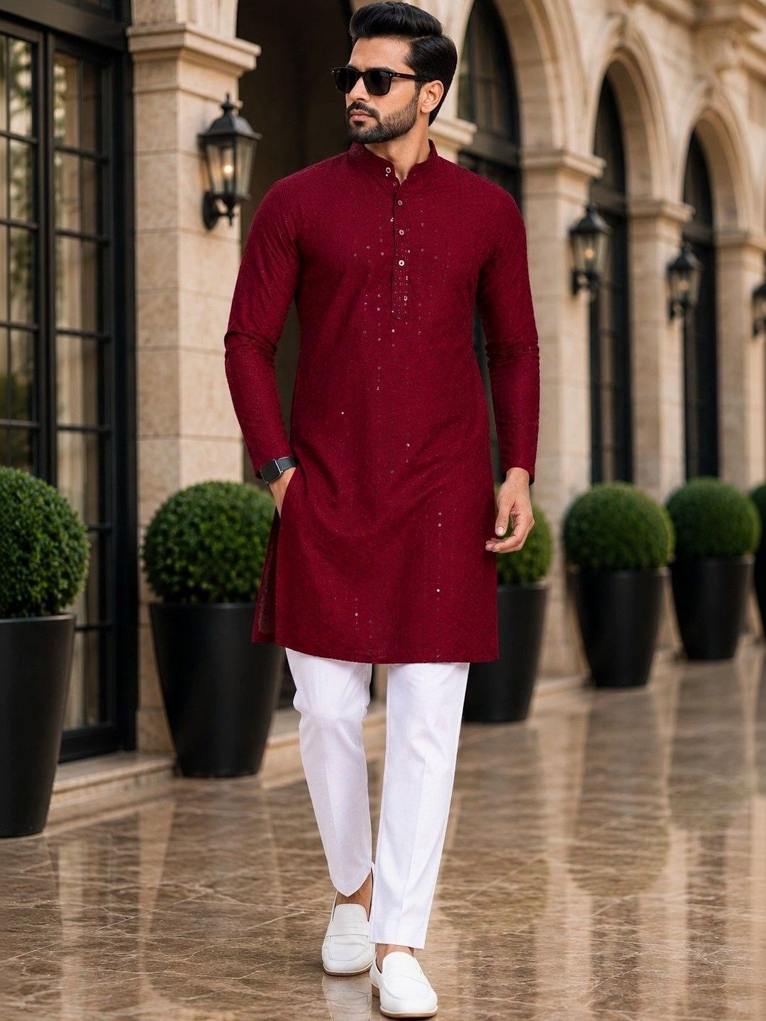 SKYWORRIX Men Embellished Sequinned Kurta-picture-25