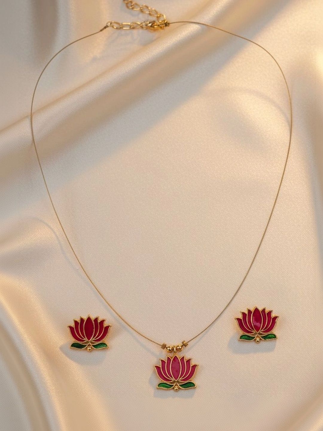 SHREEVAANI Gold-Plated Enamelled Stone Studded & Beaded Pendant and Earrings-picture-13