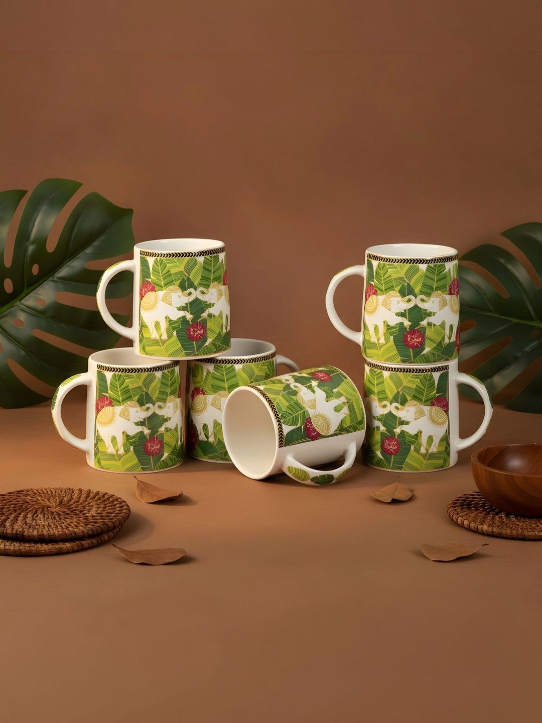 MIAH Decor Off White & Multicoloured Ethnic Motifs Printed Ceramic Glossy Mugs Set of Cups and Mugs-image-39
