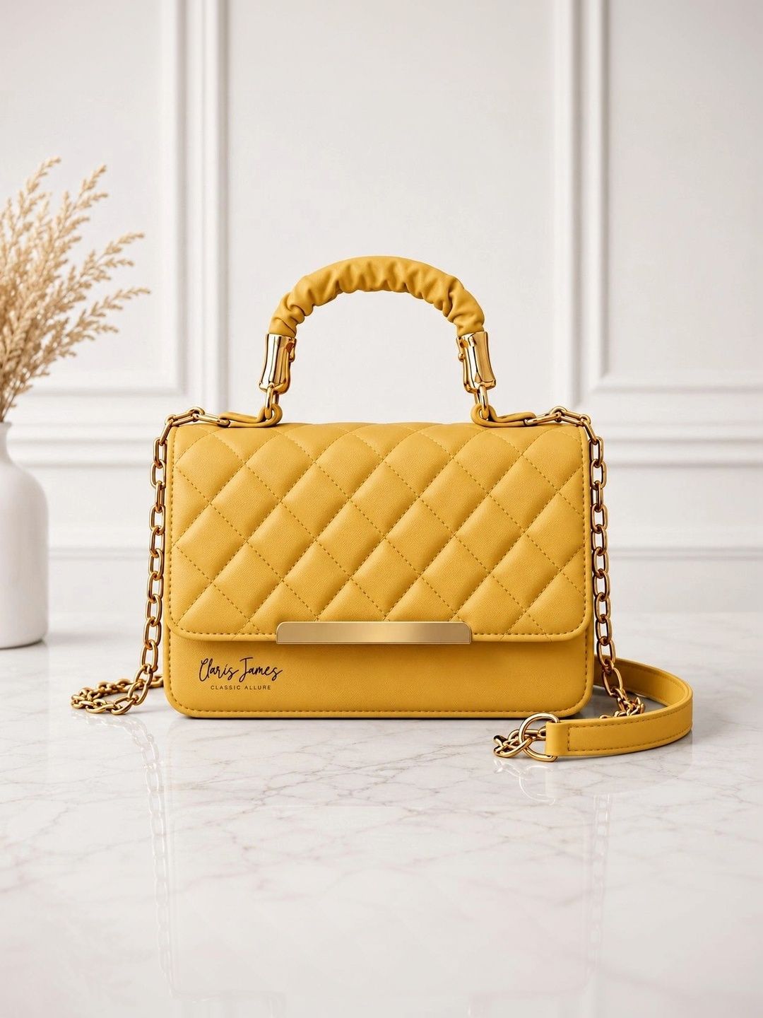CLARIS JAMES Textured PU Structured Handheld Bag with Quilted-picture-13