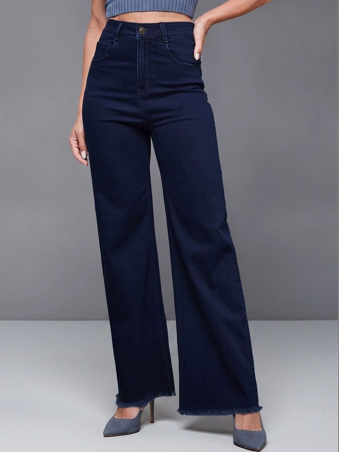 Miss Chase Women Wide Leg High-Rise Low Distress Light Fade Cuffed Hem Stretchable Jeans-picture-30