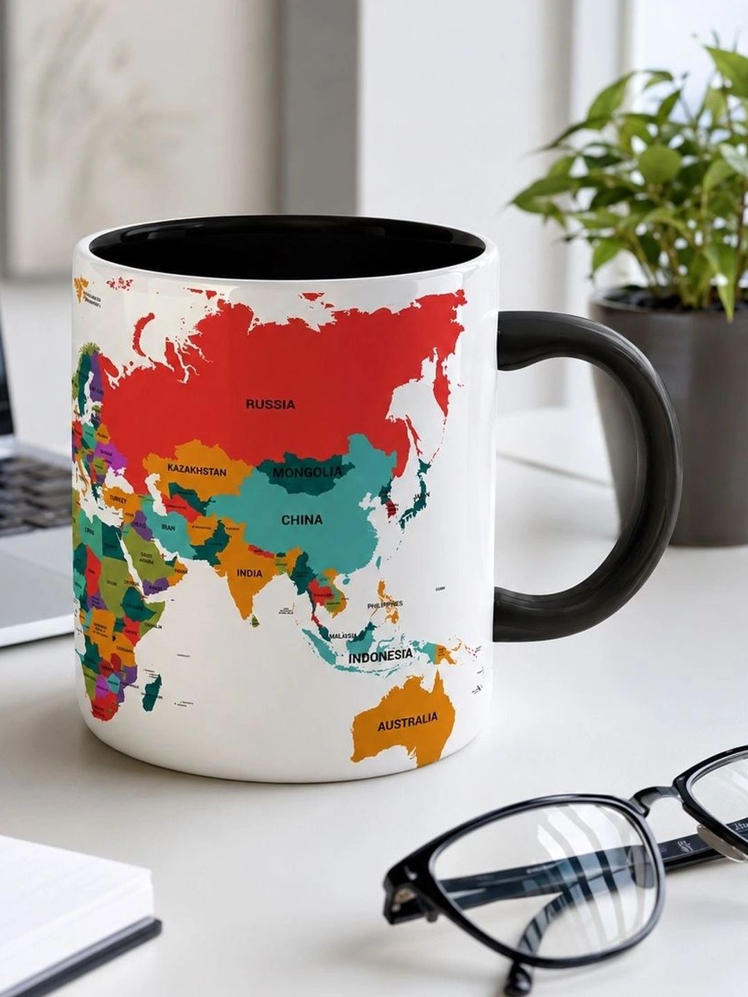 TAJNAN Black Printed Ceramic Glossy Mugs Set of Cups and Mugs-image-33