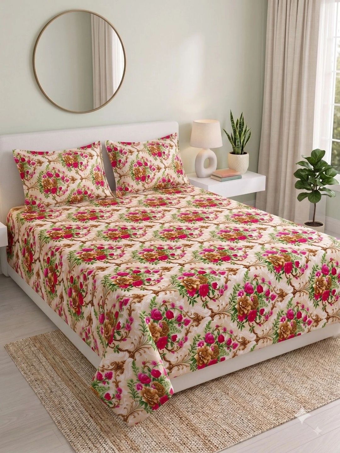 MAFATLAL Pink & Brown Queen Bedsheet with 2 Pillow Covers-image-16