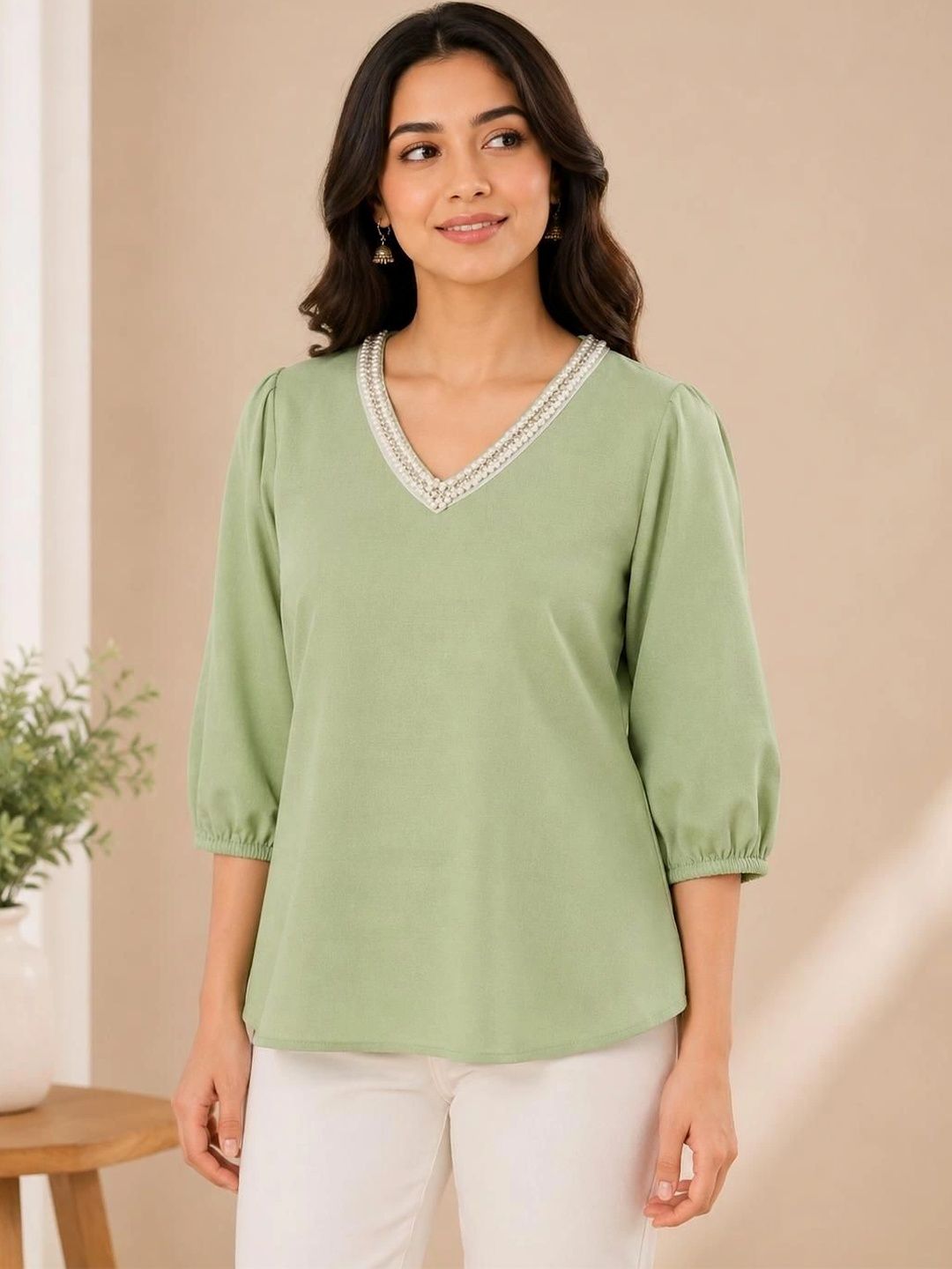 Anvi Fashion Puff Sleeve Satin Top-picture-17