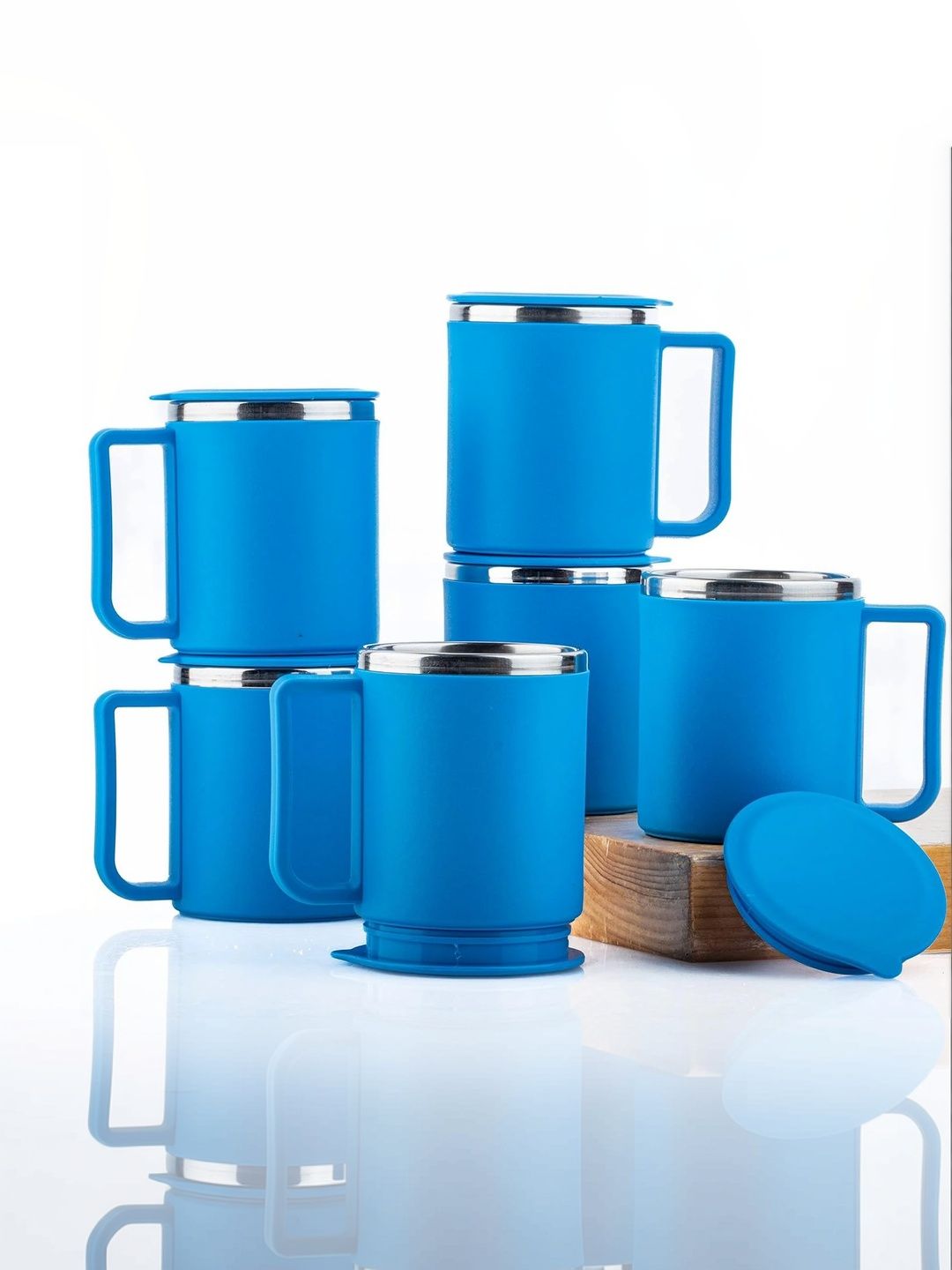 METSTIK Blue Solid Stainless Steel Matte Mugs Set of Cups and Mugs-image-45