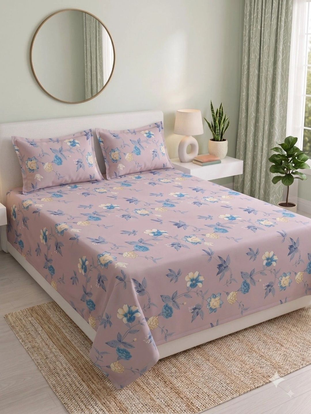 MAFATLAL Lavender & Blue Queen Bedsheet with 2 Pillow Covers-image-6