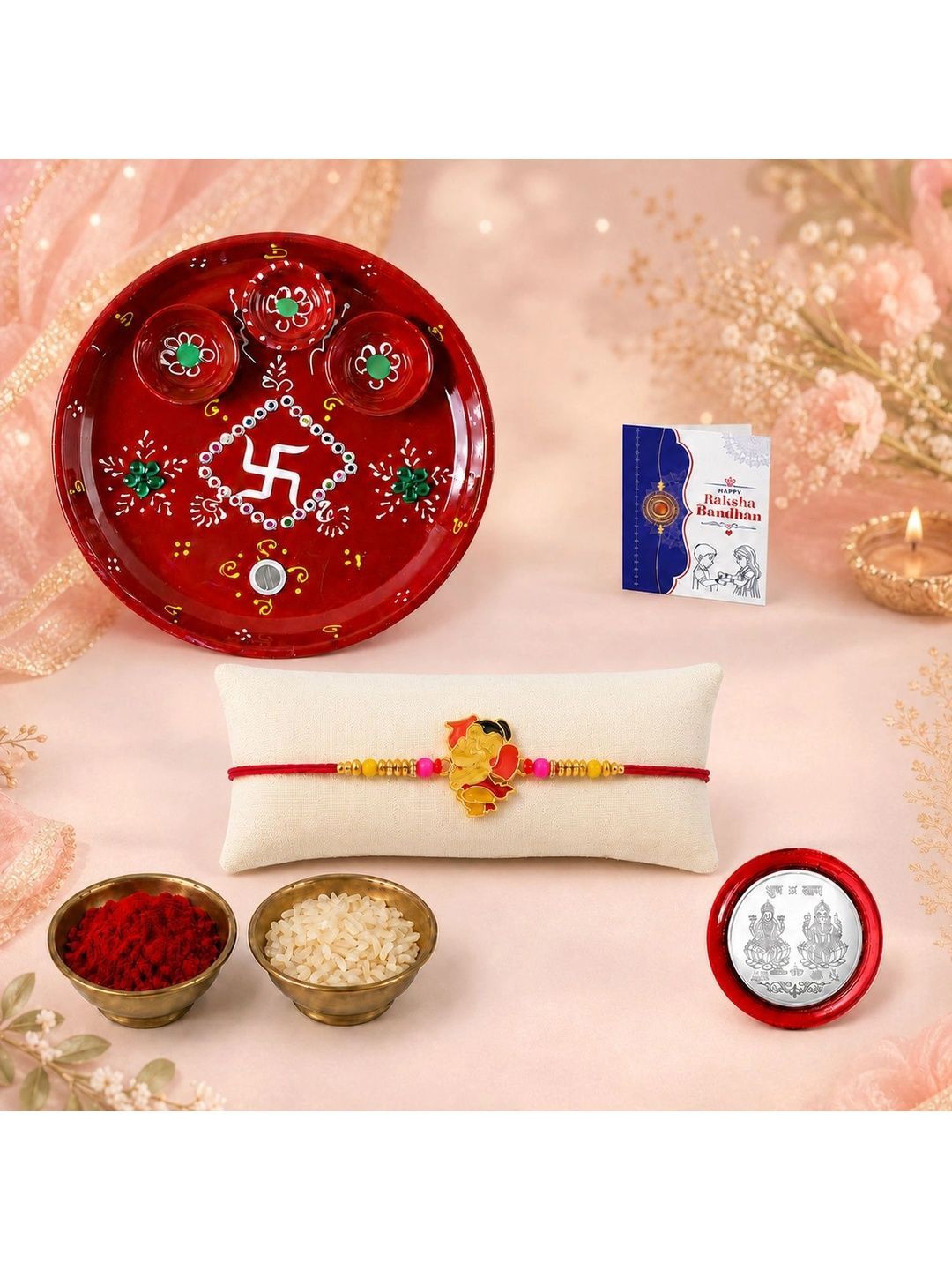 Myntra Elegant Homes Set of 6 Rakhi Gift Set With Silver Coin, Greeting Card & Roli Chawal-picture-18