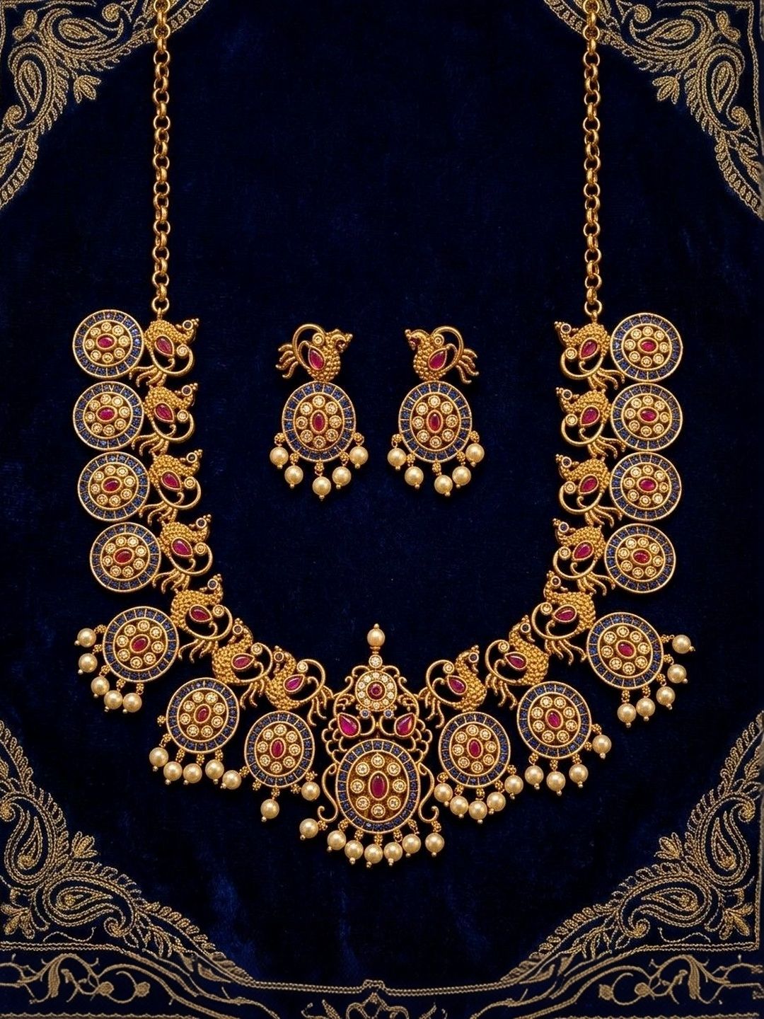 Talish Gold-Plated Antique American Diamond Necklace and Earrings-picture-26