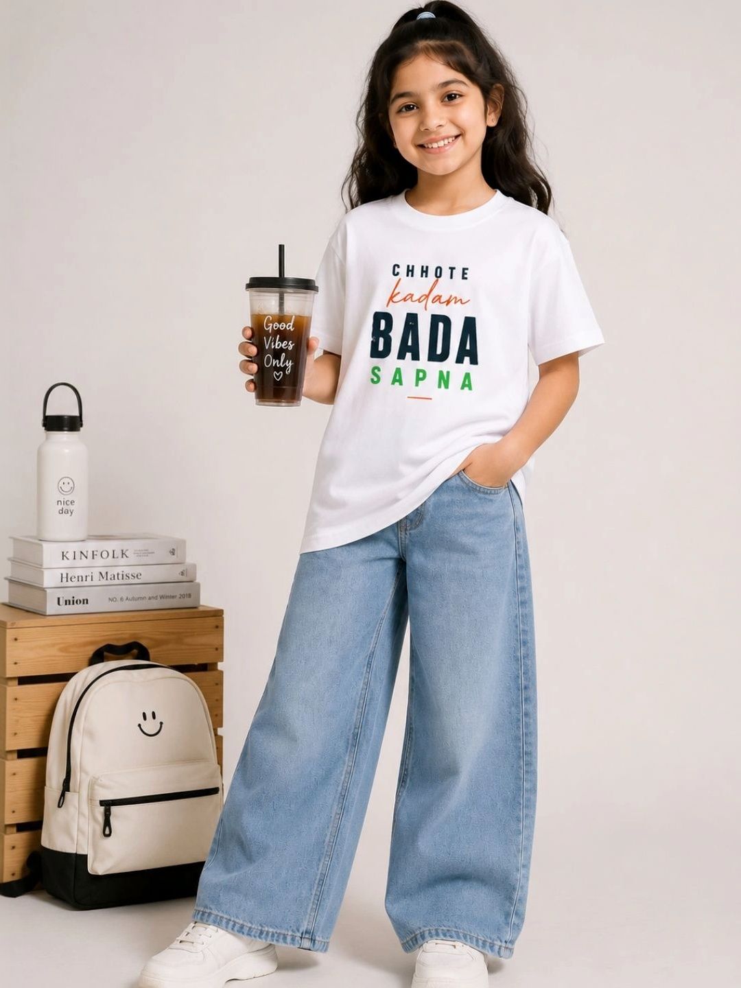 YAK YAK Girls Typography Printed Pure Cotton T-shirt-picture-10