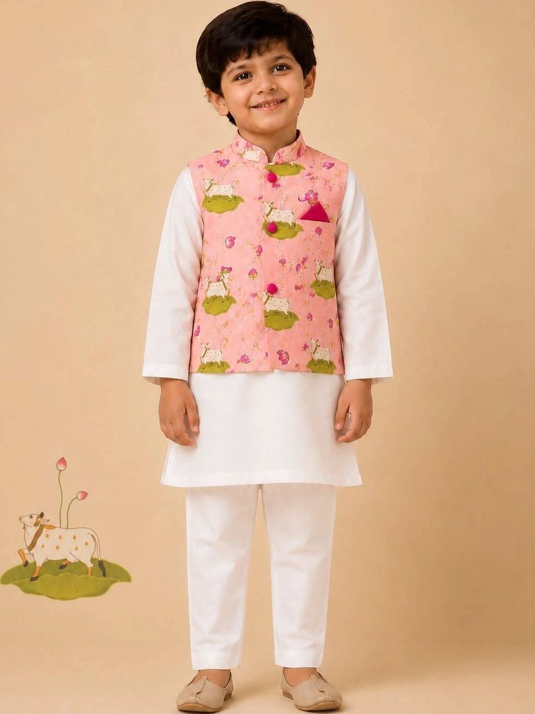 Cute Couture Boys Regular Pure Cotton Kurta with Trousers-picture-17