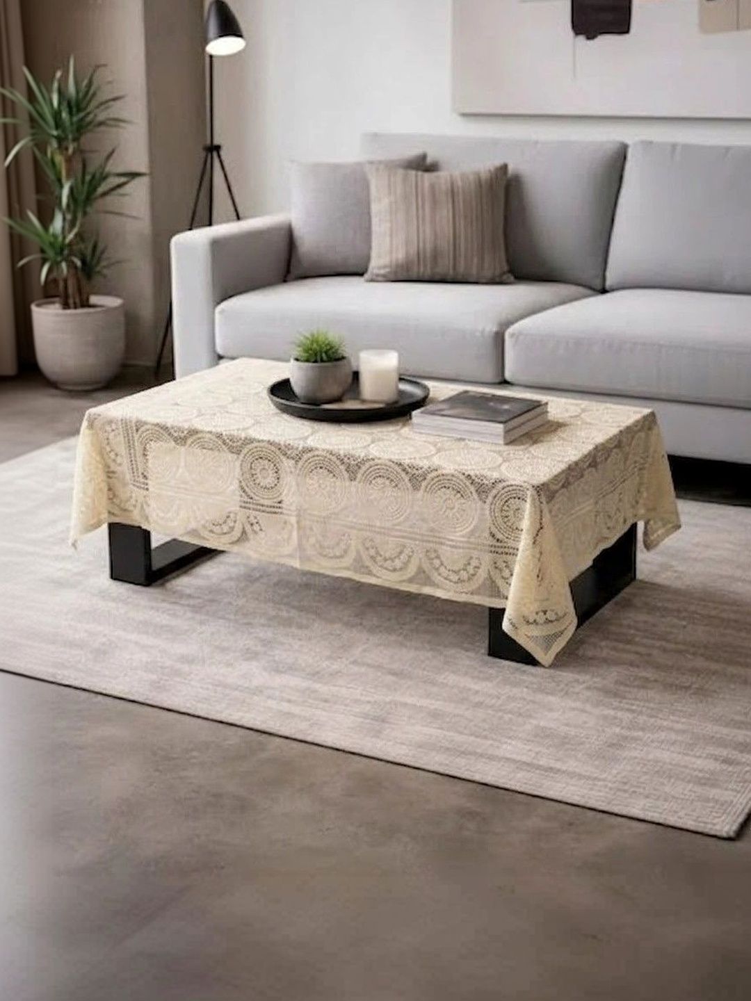 RYKA Cream-Coloured Cotton 4-Seater Table Cover with Textured details-image-35