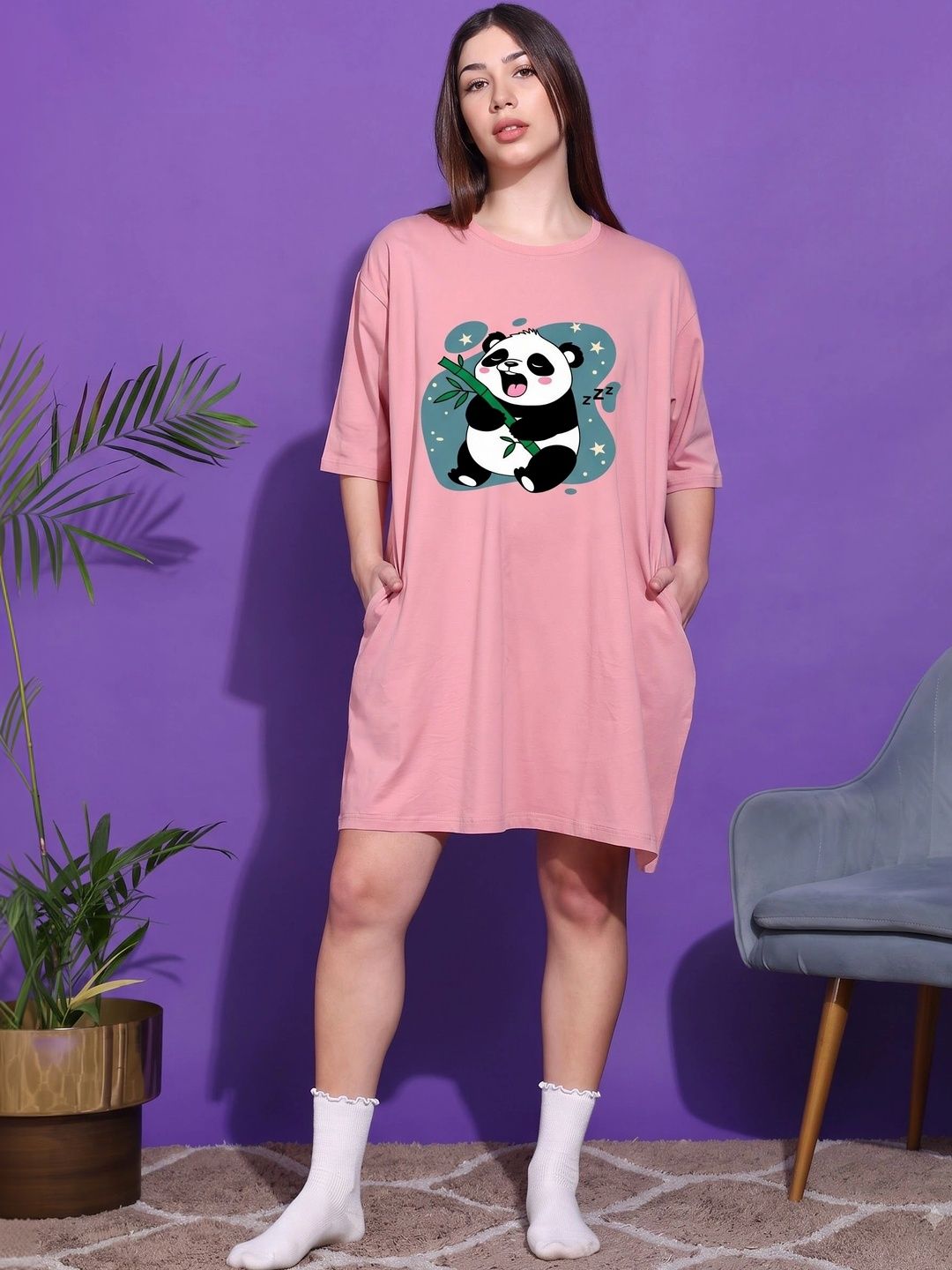 SWITCHOVER Printed Round Neck Nightdress-image-42