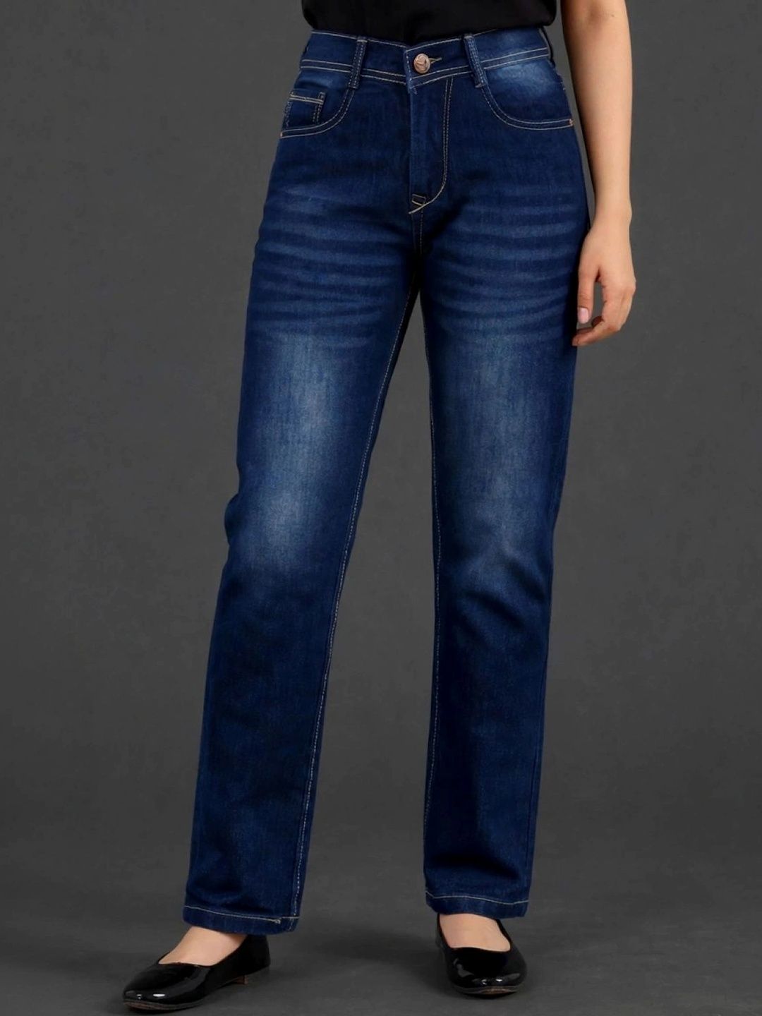 HERE&NOW Women Classic Straight Fit Mid-Rise Stretchable Jeans-picture-51
