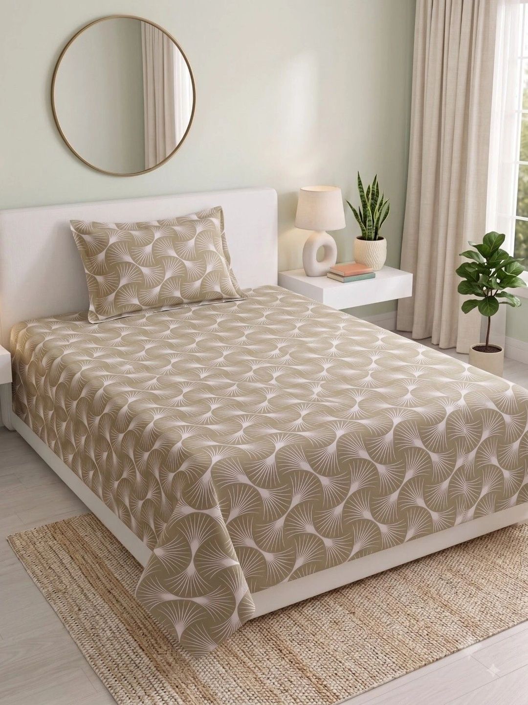 MAFATLAL Khaki Single Bedsheet with 1 Pillow Covers-image-40