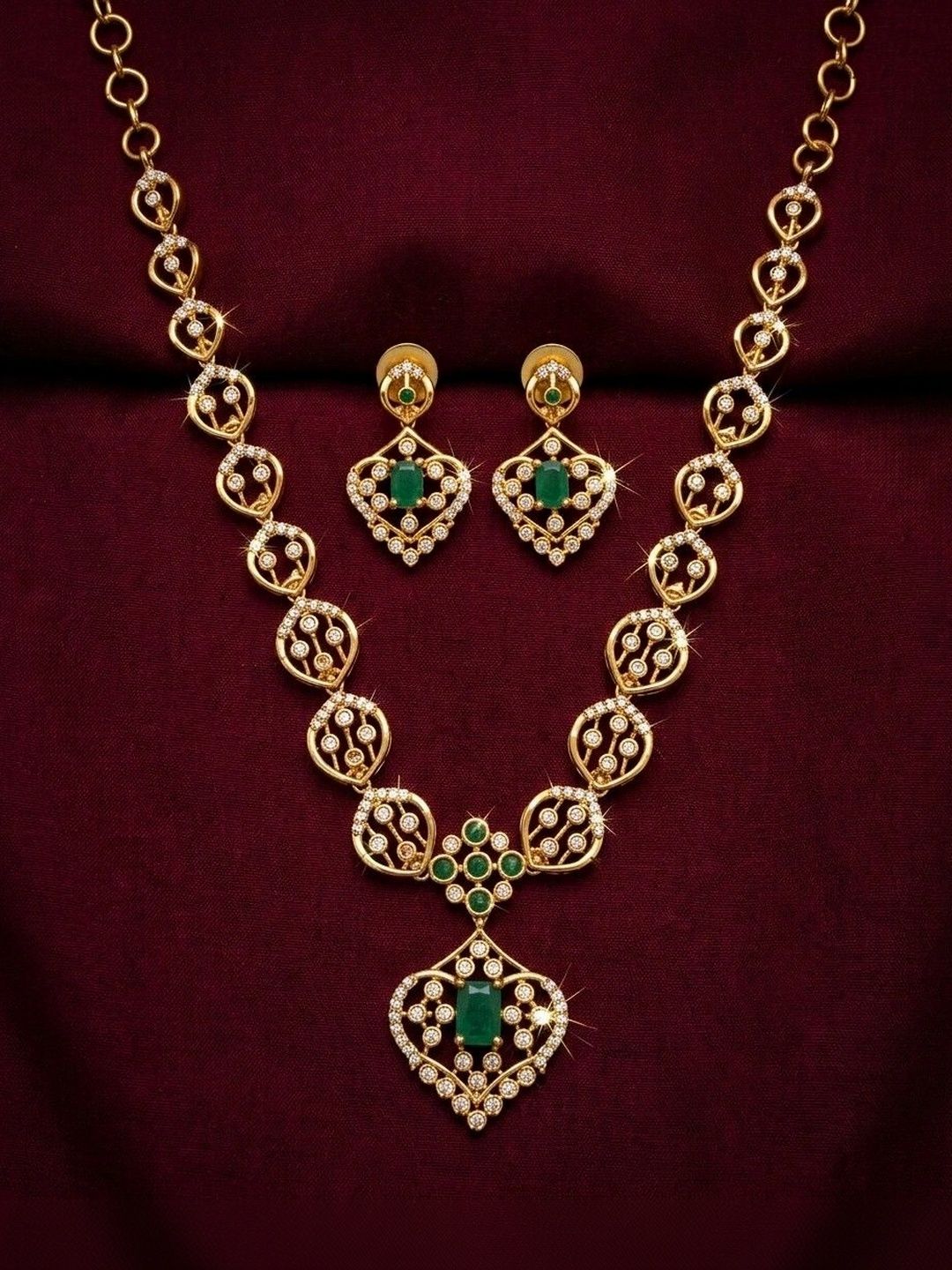 Talish Gold-Plated American Diamond Necklace and Earrings-picture-21