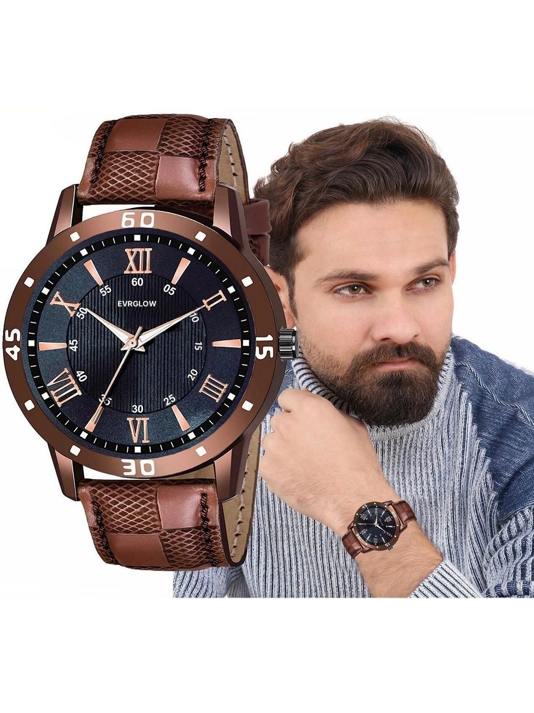 EVRGLOW Men Dial & Stainless Steel Straps Analogue Watch DRM-201-BROWN-BLACK-image-9