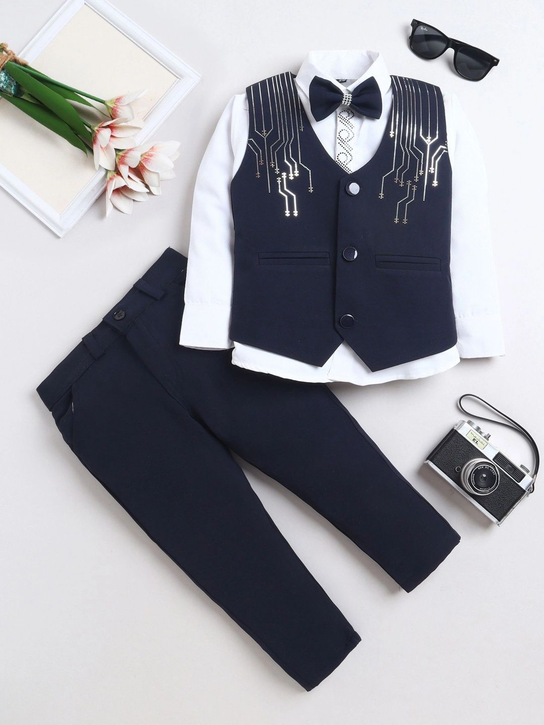 BAESD Boys Self Design Notched Lapel Single-Breasted Three-Piece Suit-image-24