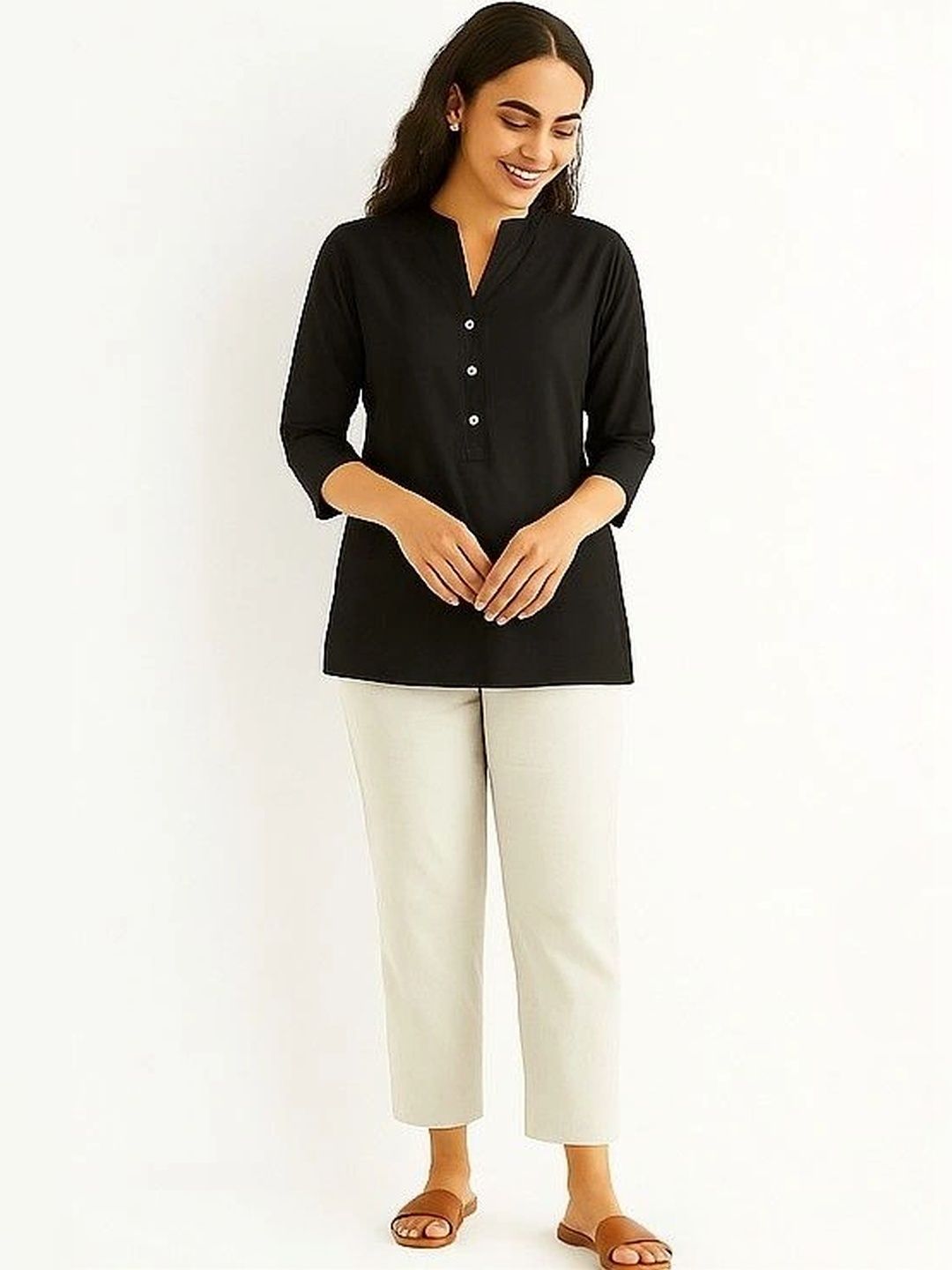 Moda Rapido Mandarin Collar Cotton Top-picture-52