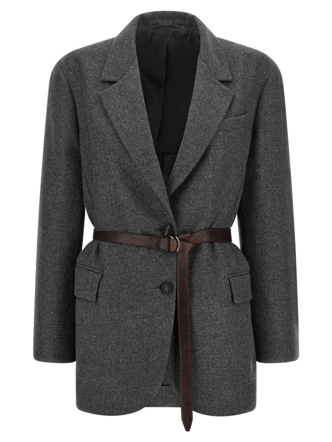 Brunello Cucinelli Grey Solid Notched Lapel Blazer-image-17