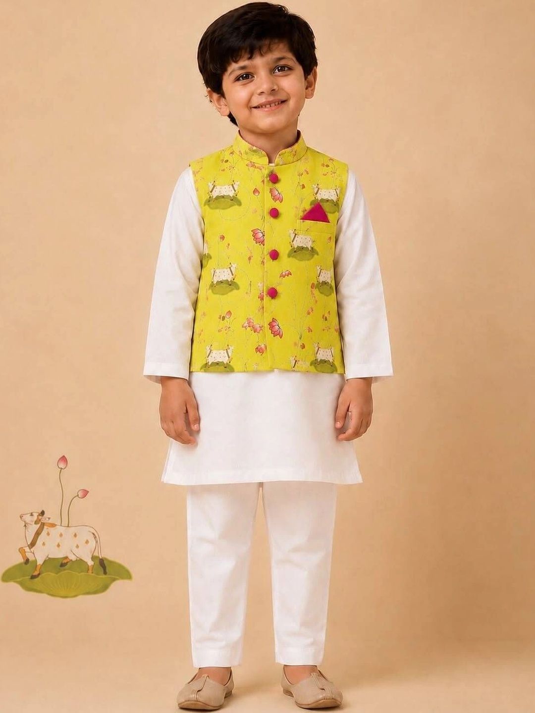 Cute Couture Boys Regular Pure Cotton Kurta with Trousers-picture-48