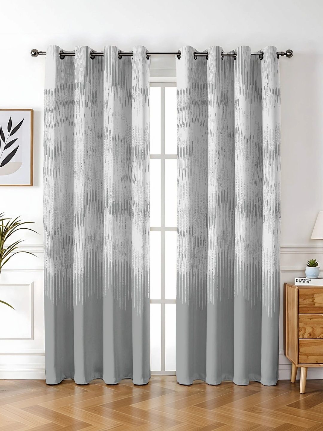 AAVIS DECOR Grey & White Room Darkening Long Door Curtain-image-14