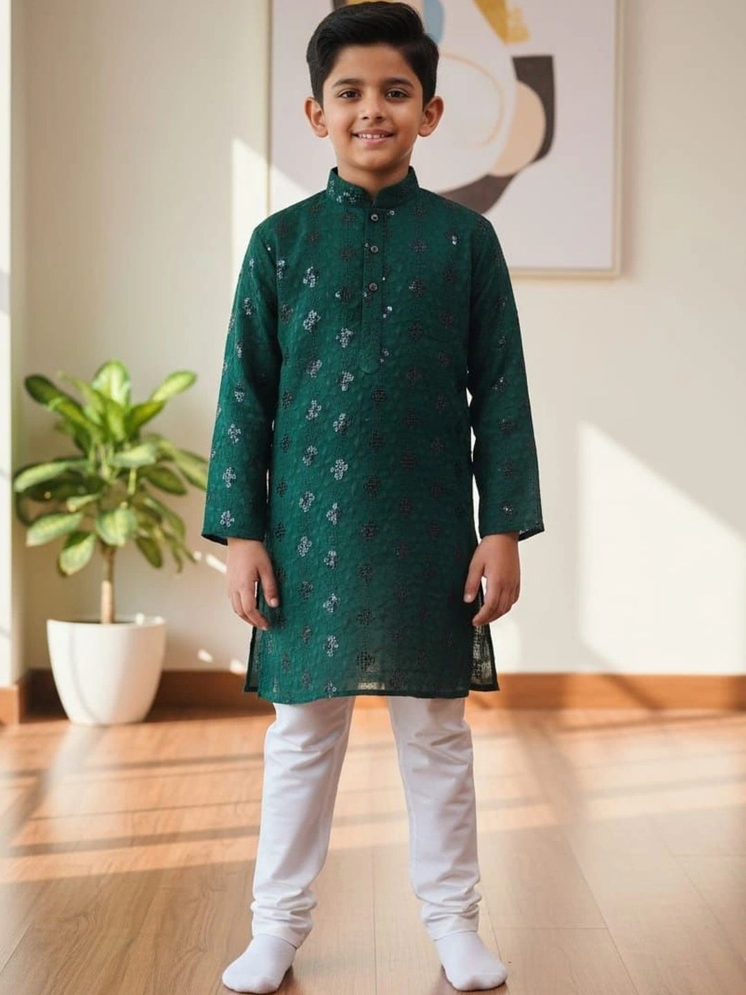 A Y ENTERPRISE Boys Embroidered Regular Kurta with Trousers-picture-13