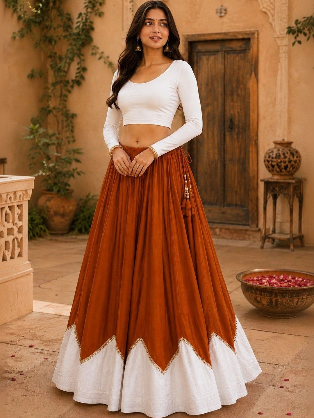 Desibutik Women Cotton Colourblocked Tiered Maxi Flared Skirt-picture-17