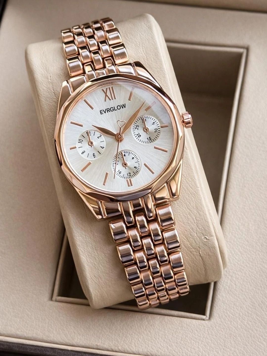EVRGLOW Women Dial & Stainless Steel Bracelet Style Straps Analogue Multi Function Watch ERW-45-WHITE-image-20