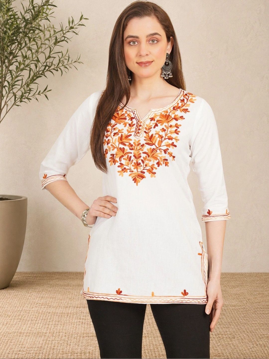 Sangria Embroidered Ethnic Cotton Blend Top-picture-44