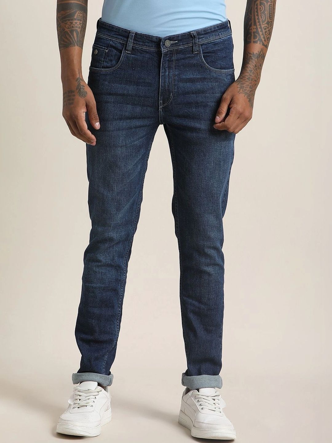 Turtle Men Narrow Tapered Fit Mid-Rise Light Fade Stretchable Jeans-picture-28