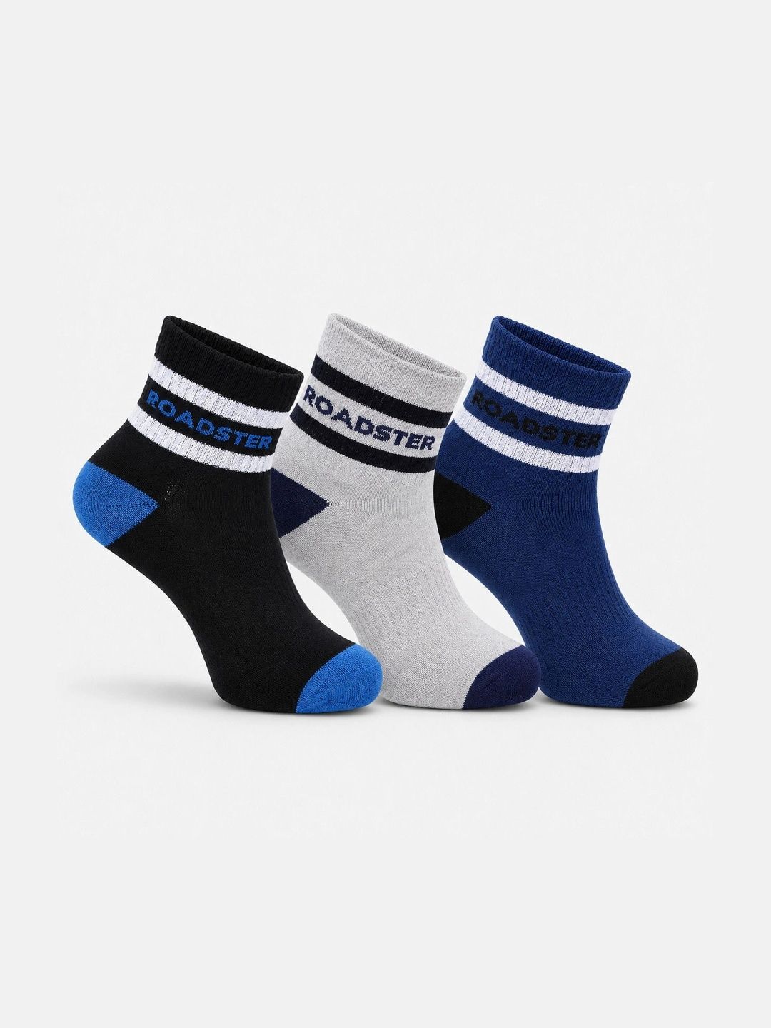 Roadster Men Pack of 3 Cotton Striped Above Ankle Socks-picture-33