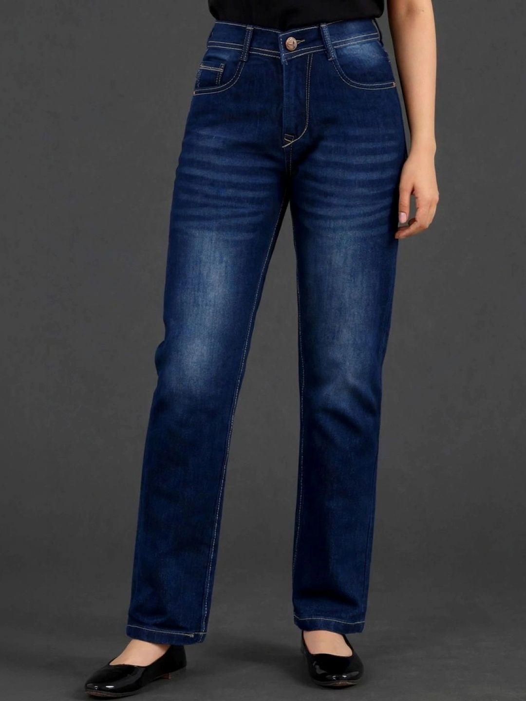 HERE&NOW Women Classic Regular Fit Mid-Rise Low Distress Stretchable Jeans-picture-43