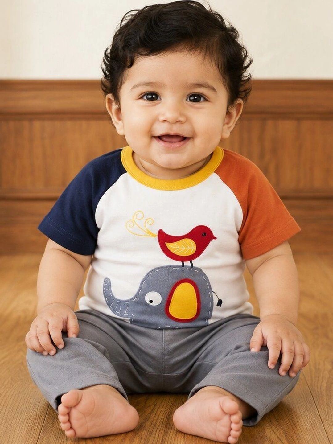 GENIE AND TOM Kids Printed Pure Cotton Applique T-shirt-image-4