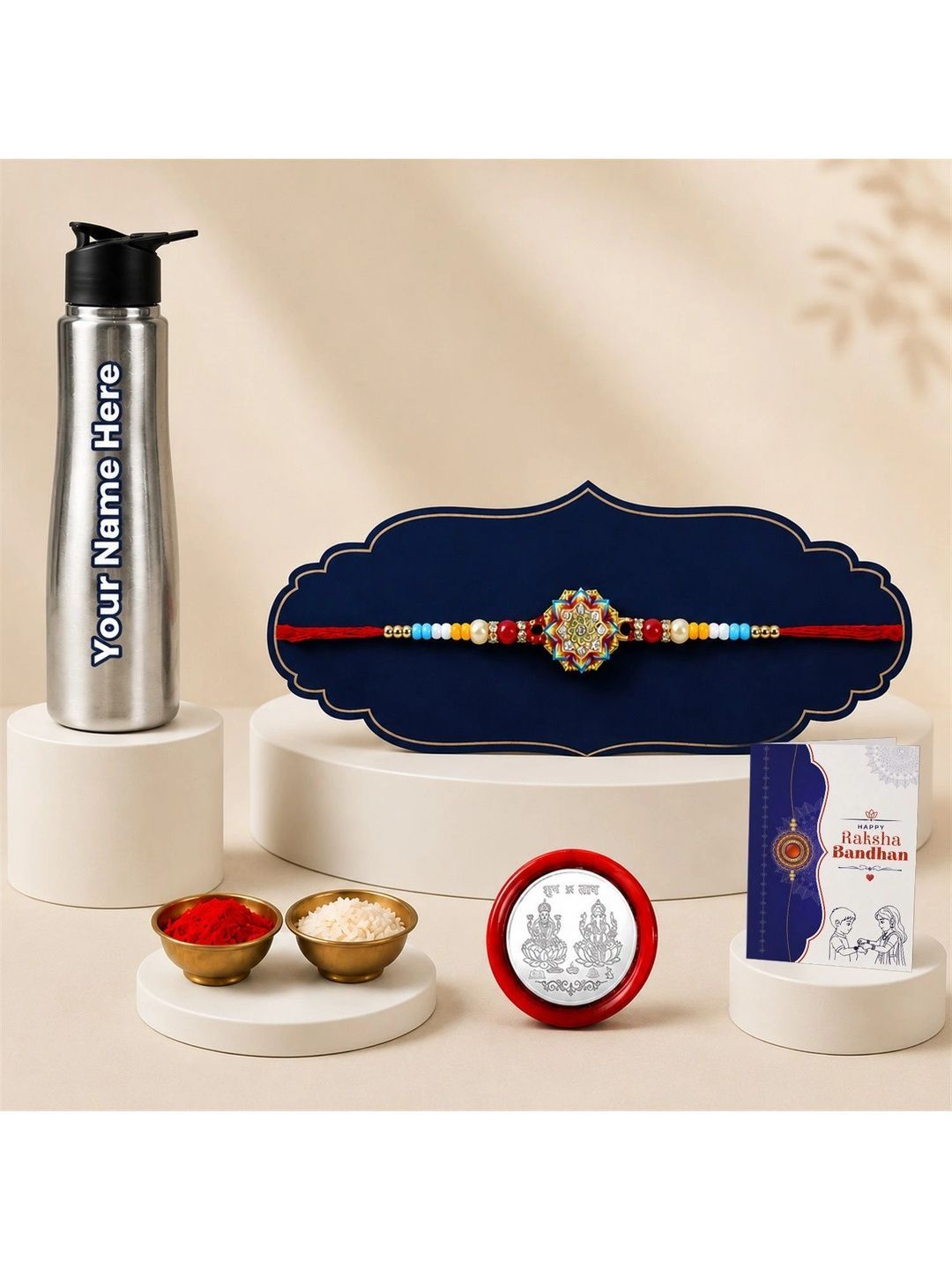 Myntra Elegant Homes Rakhi With Greeting Card Water Bottle Silver Coin & Roli Chawal-picture-14