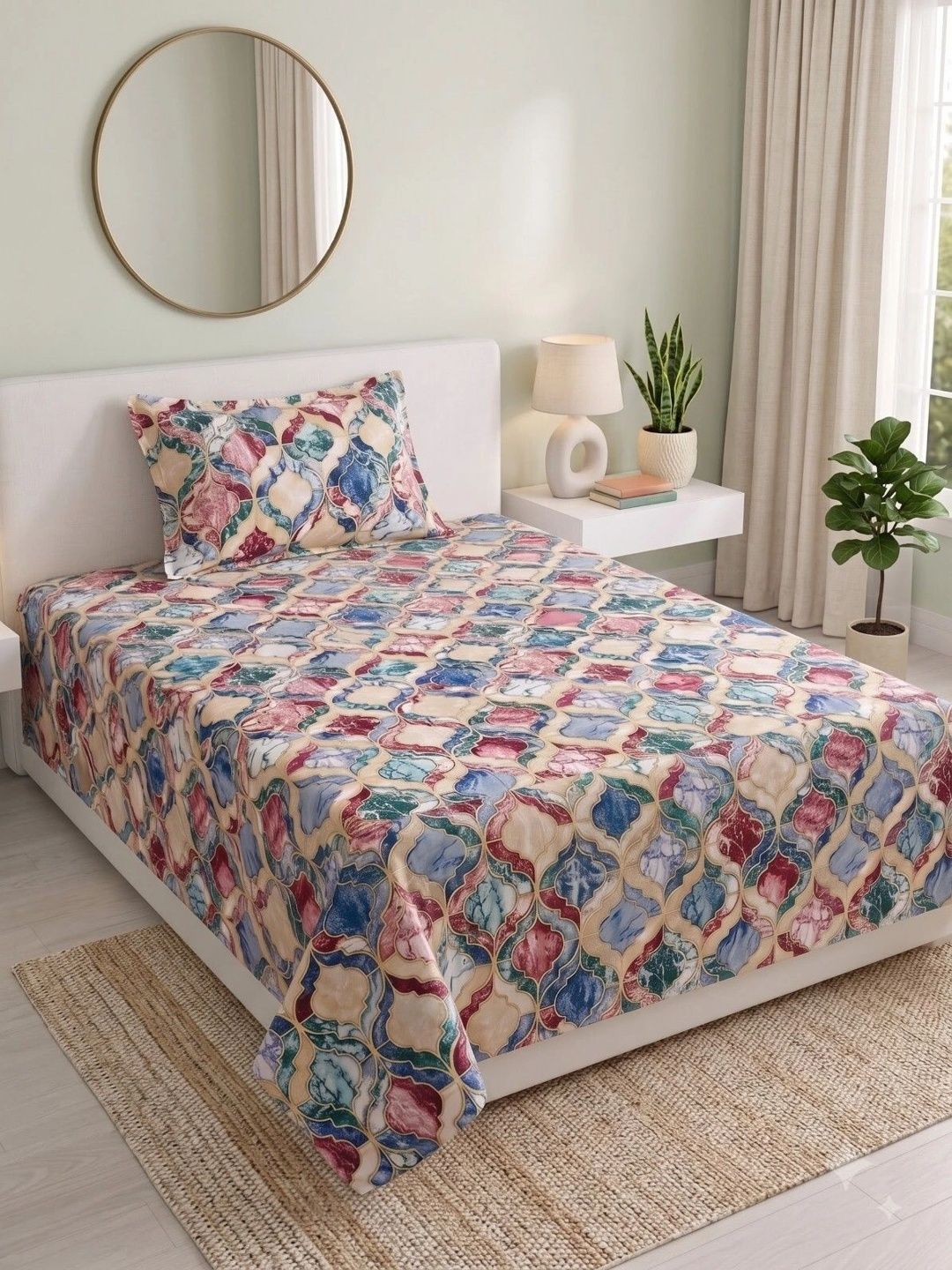 MAFATLAL Multicoloured & Red Single Bedsheet with 1 Pillow Covers-image-46