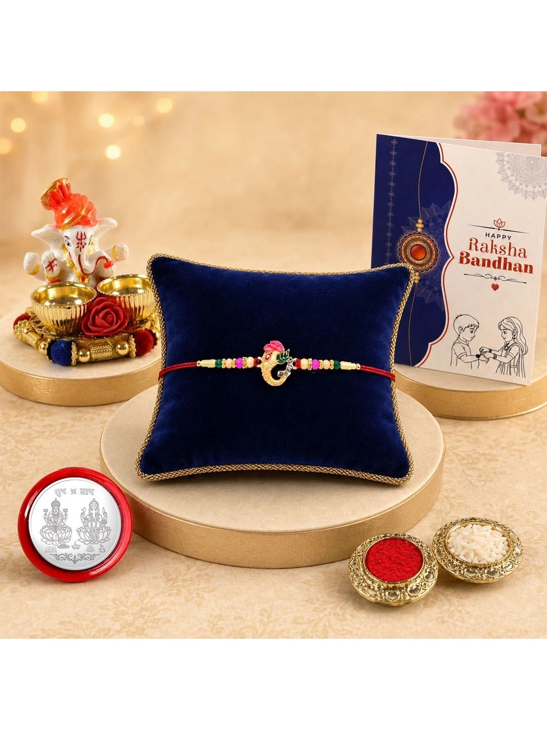 Myntra Elegant Homes Rakhi With Greeting Card Water Bottle Silver Coin & Roli Chawal-picture-29