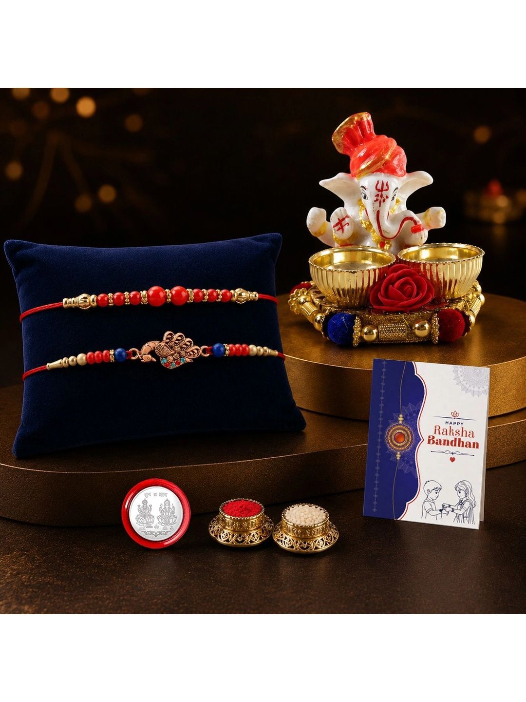 Myntra Elegant Homes Set Of 7 Rakhi Gift Set With Silver Coin, Greeting Card & Roli Chawal-picture-55