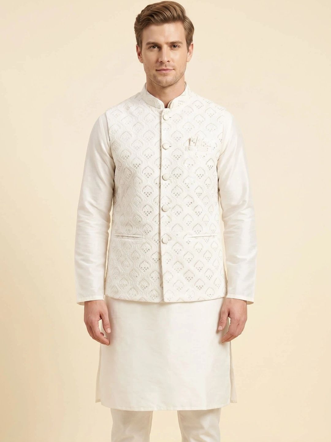 Safa Marwa Embroidered Corduroy Nehru Jackets-picture-57